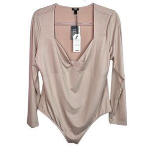 Express Blushing Mauve Body Contour Metallic Twist Bodysuit XL New